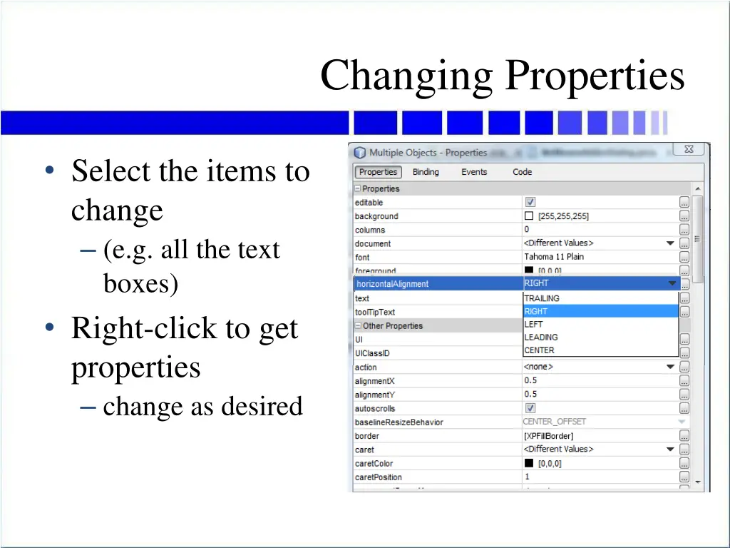 changing properties