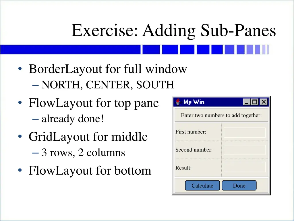 exercise adding sub panes