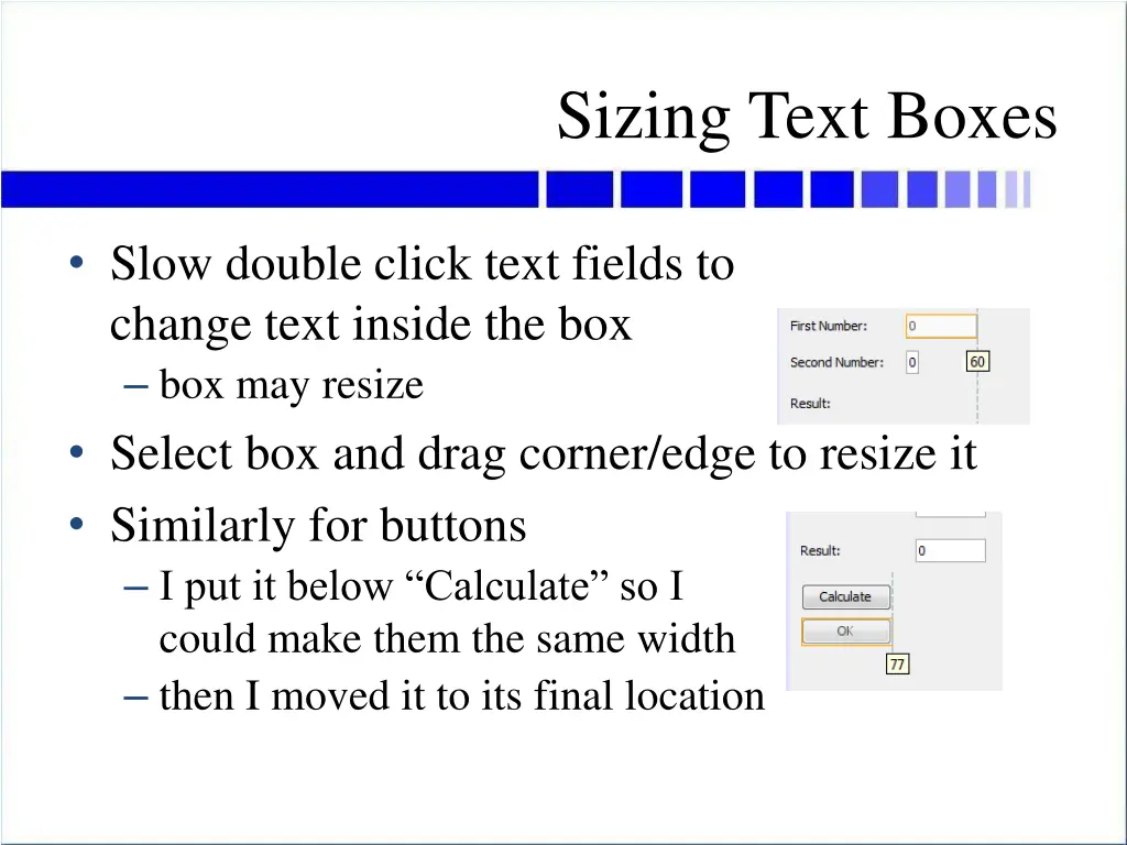 sizing text boxes