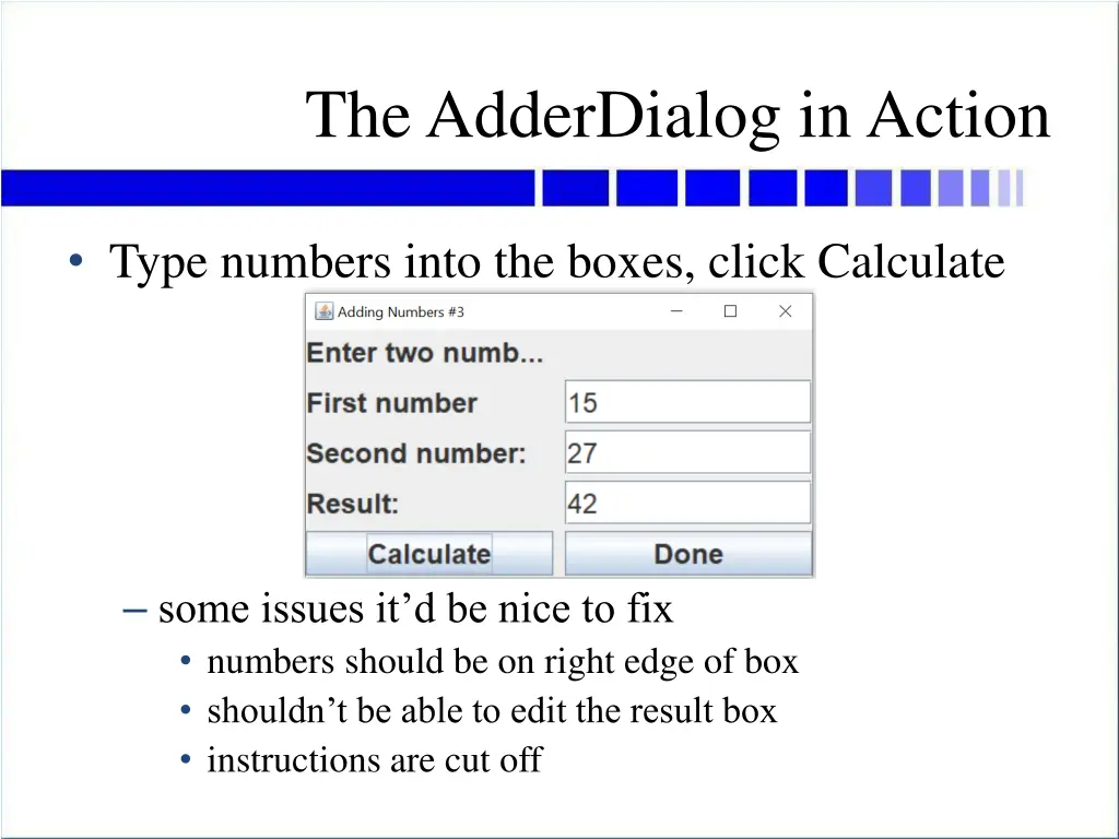 the adderdialog in action