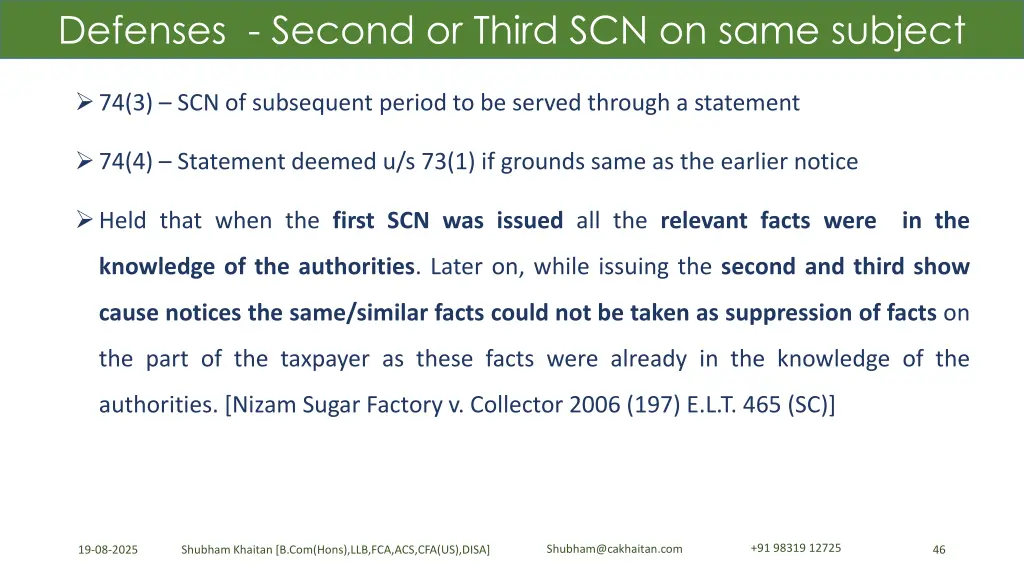 defenses second or third scn on same subject