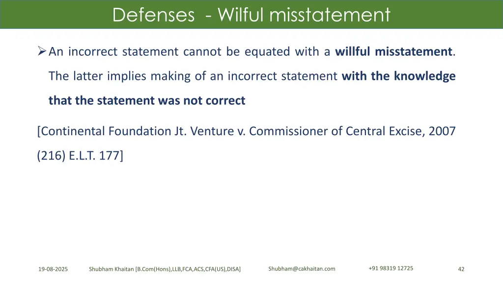 defenses wilful misstatement