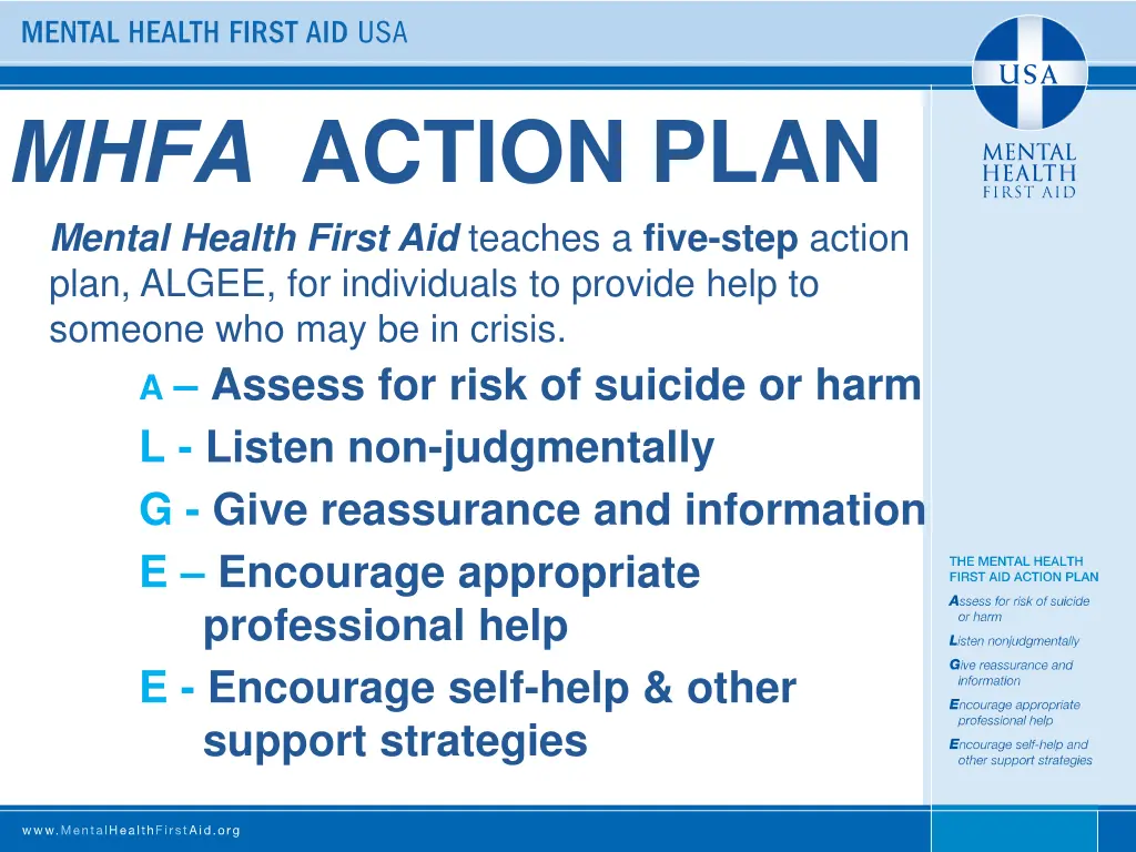 mhfa action plan mental health first aid teaches 1
