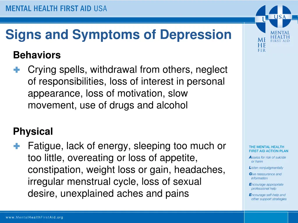 signs and symptoms of depression