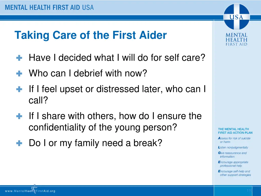 taking care of the first aider