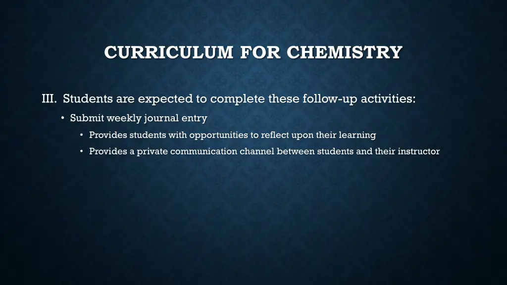 curriculum for chemistry 1