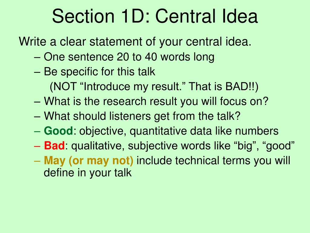 section 1d central idea