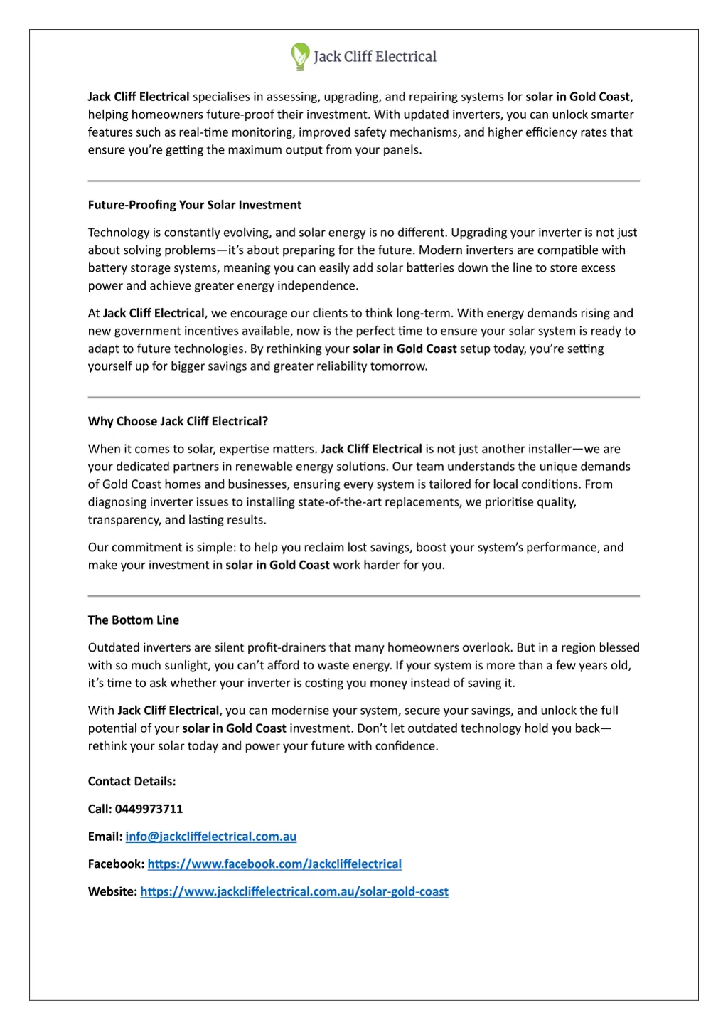 jack cliff electrical specialises in assessing