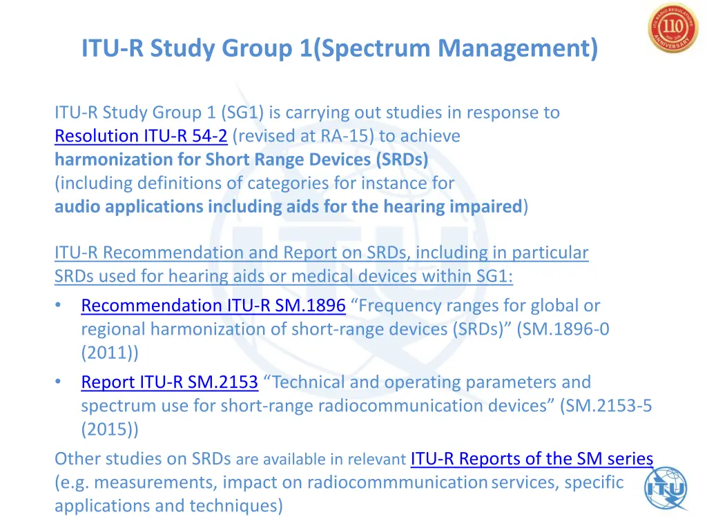 itu r study group 1 spectrum management