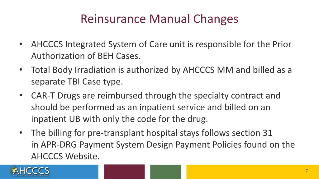 reinsurance manual changes 2
