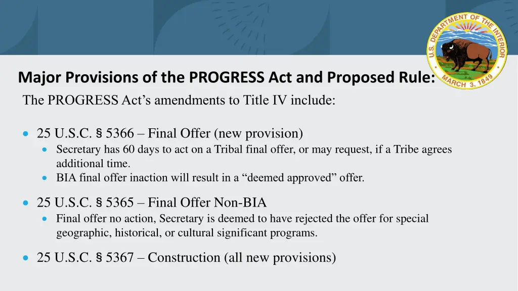 major provisions of the progress act and proposed 1