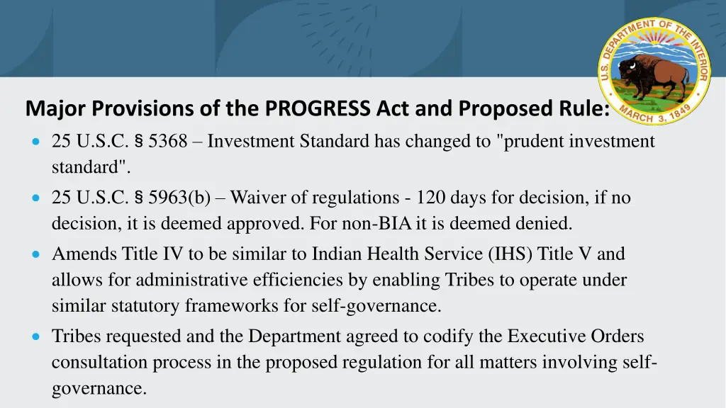 major provisions of the progress act and proposed 2