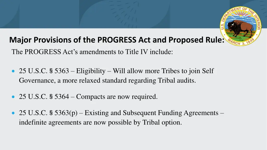 major provisions of the progress act and proposed