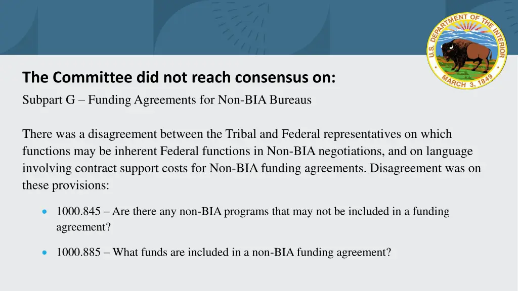 the committee did not reach consensus on subpart 1