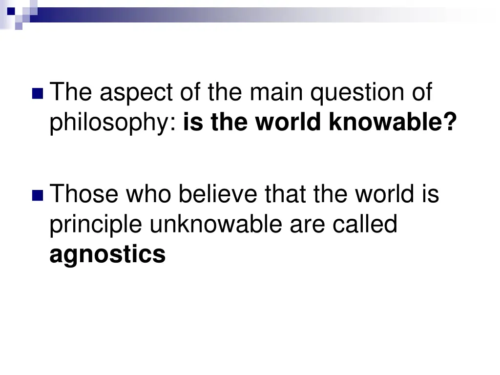the aspect of the main question of philosophy