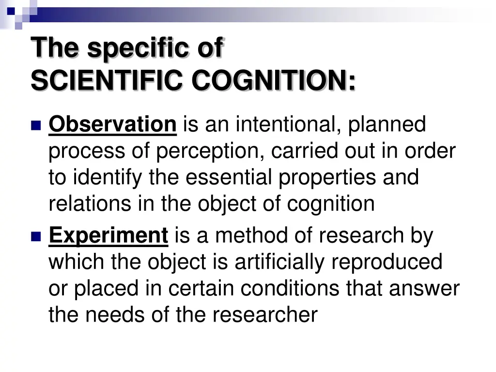 the specific of scientific cognition