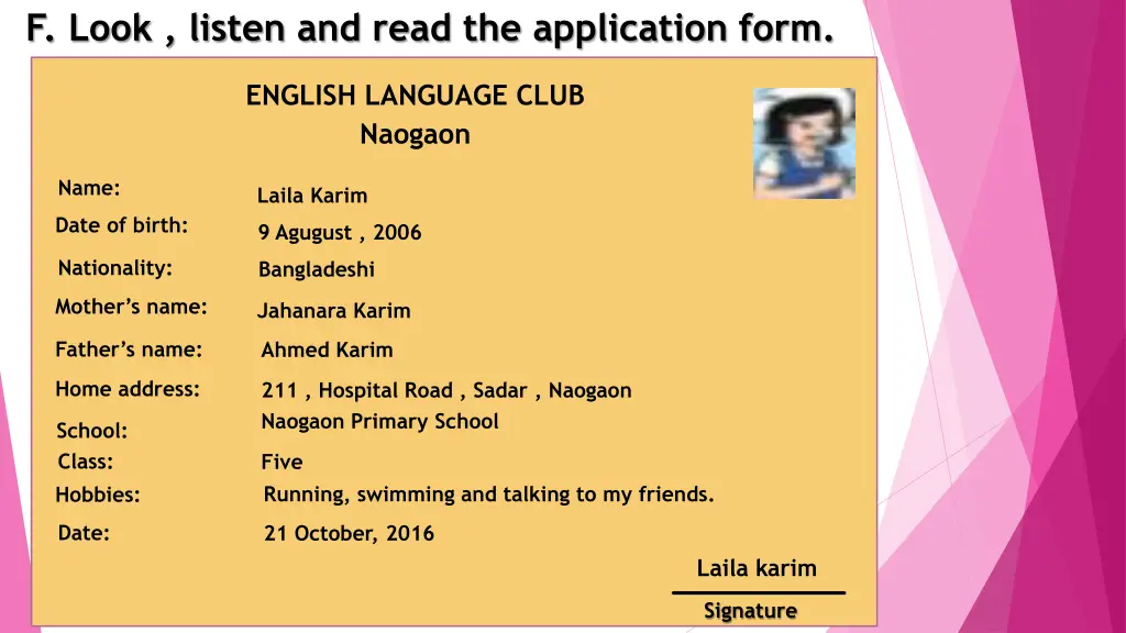 f look listen and read the application form