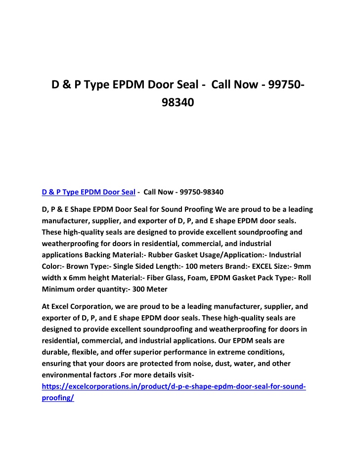 d p type epdm door seal call now 99750 98340