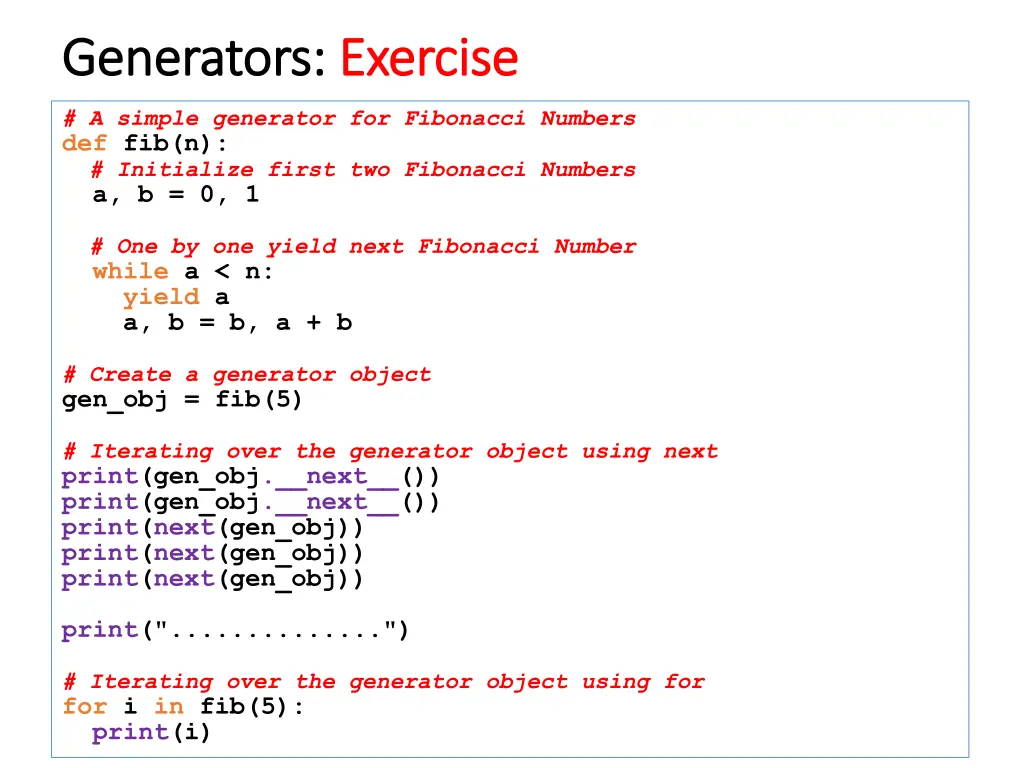 generators generators exercise
