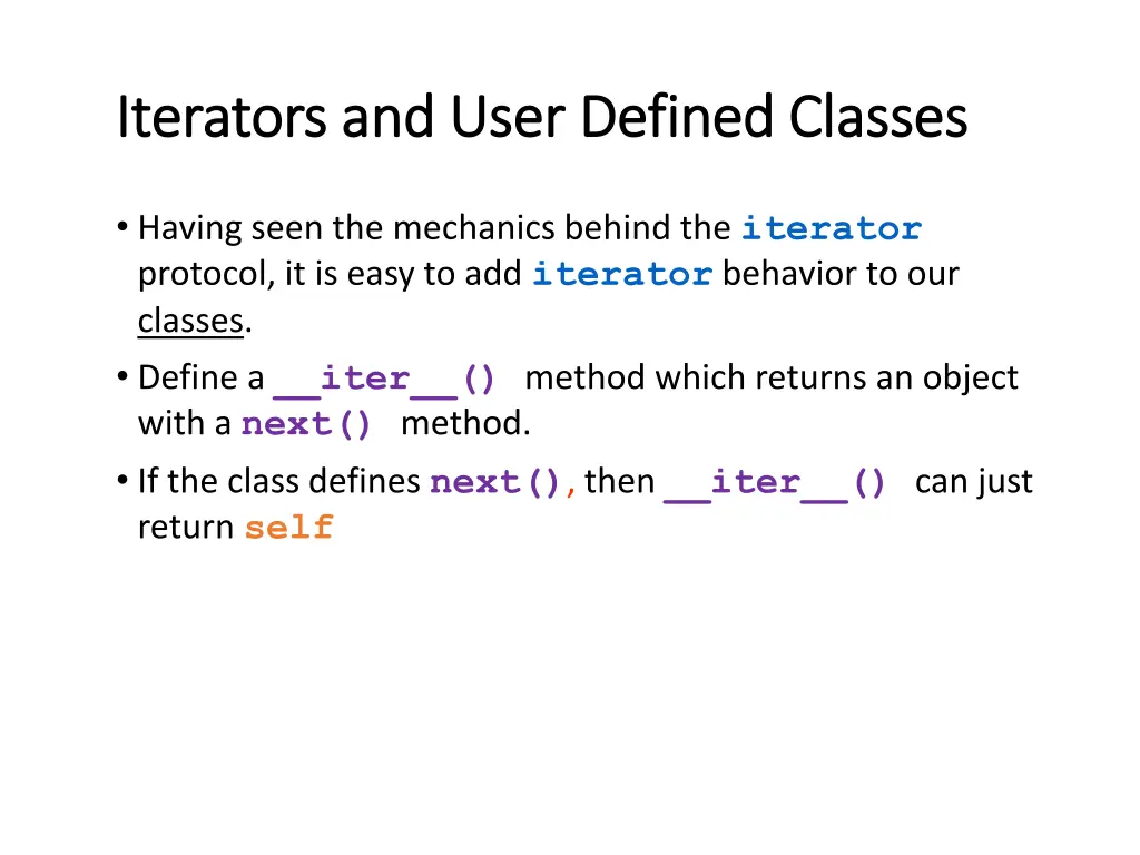 iterators and user defined classes iterators