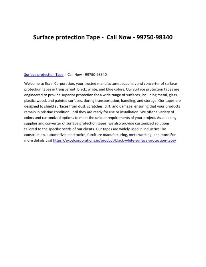 surface protection tape call now 99750 98340