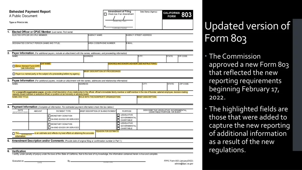 updated version of form 803
