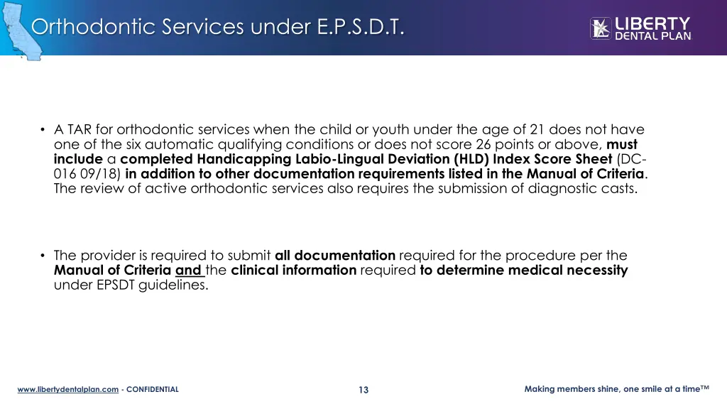 orthodontic services under e p s d t