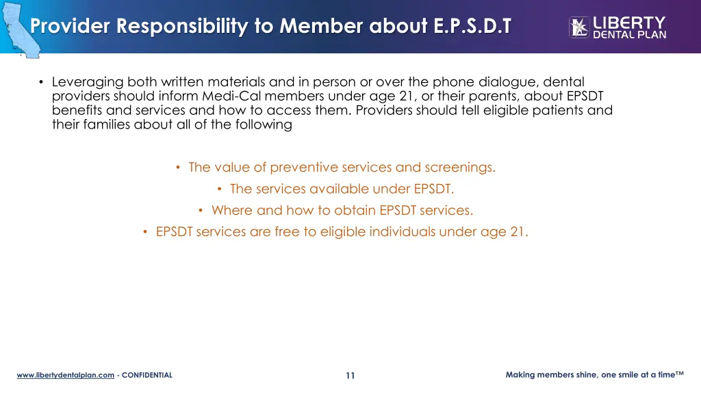provider responsibility to member about e p s d t