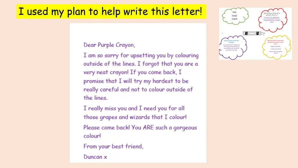 i used my plan to help write this letter
