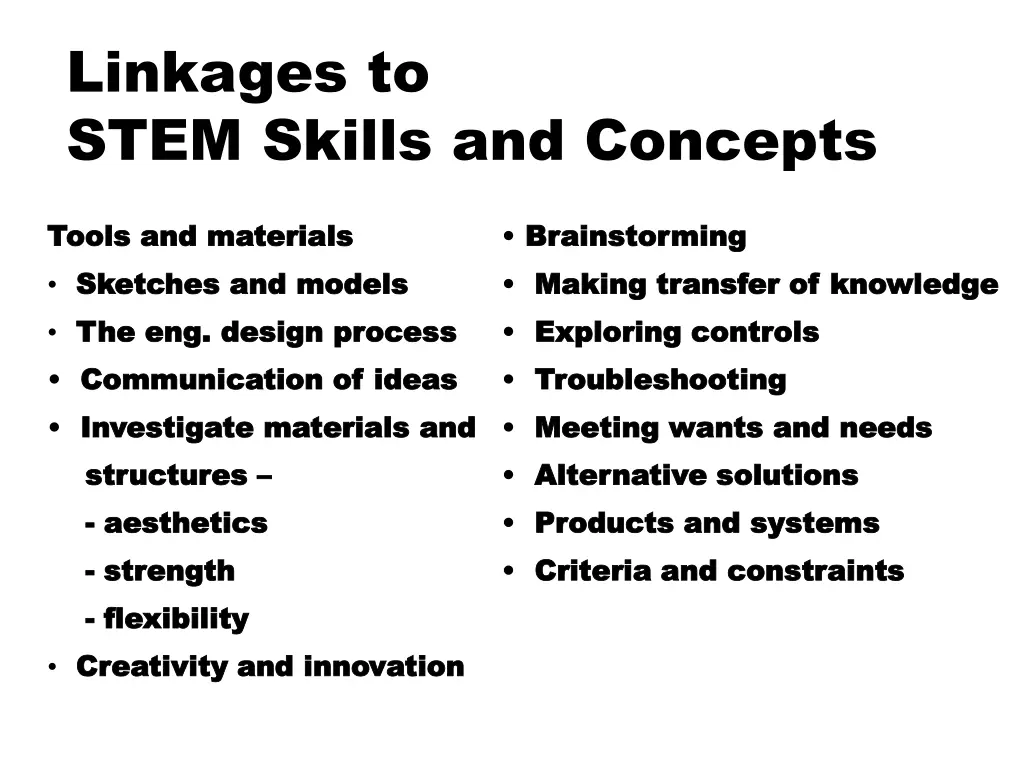 linkages to stem skills and concepts
