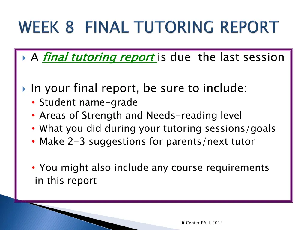a final tutoring report