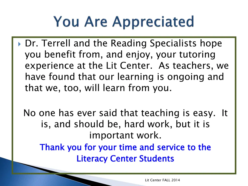 dr terrell and the reading specialists hope