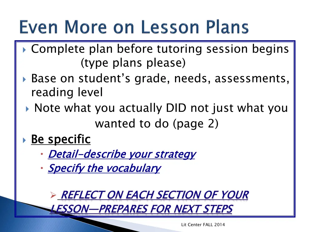 complete plan before tutoring session begins base