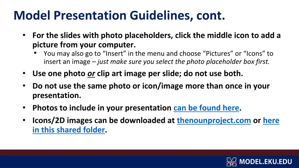 model presentation guidelines cont