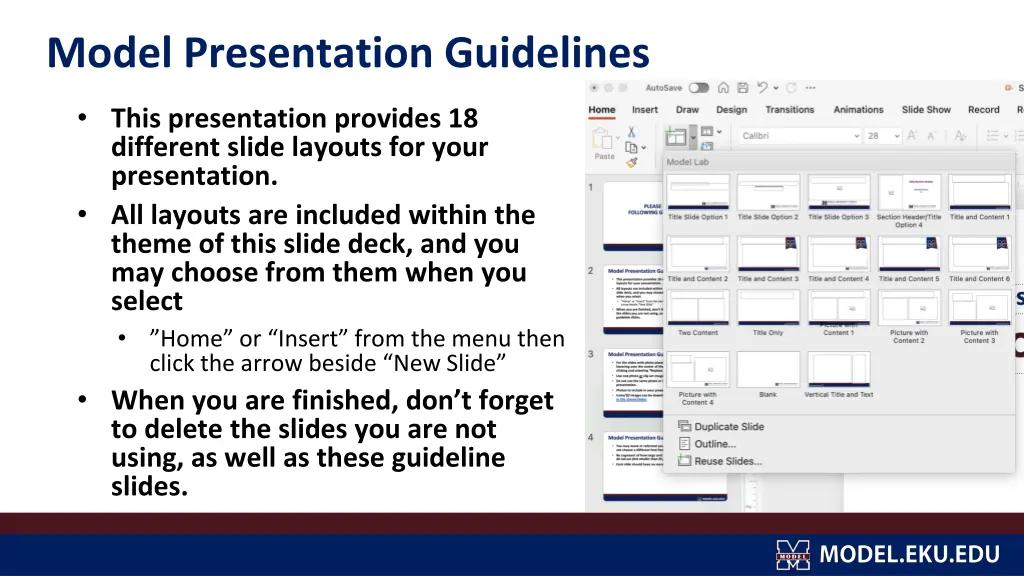 model presentation guidelines
