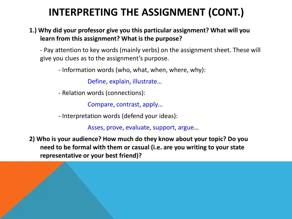 interpreting the assignment cont