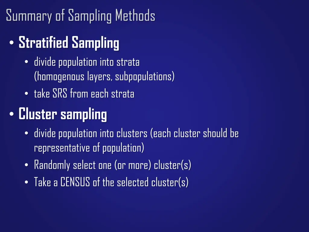 summary of sampling methods 1