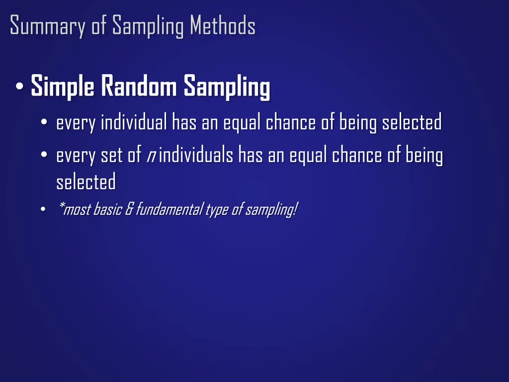 summary of sampling methods