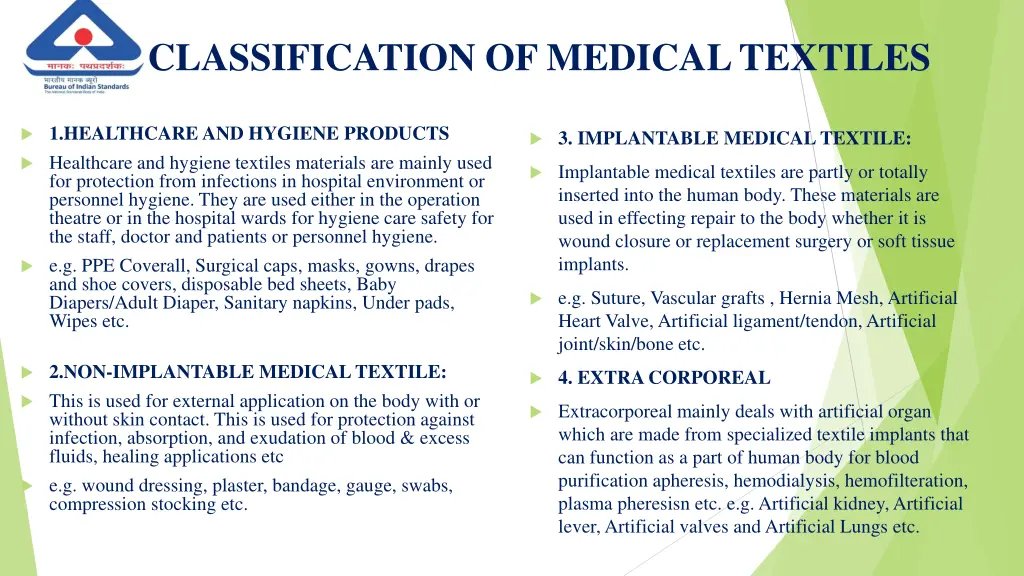 classification of medical textiles
