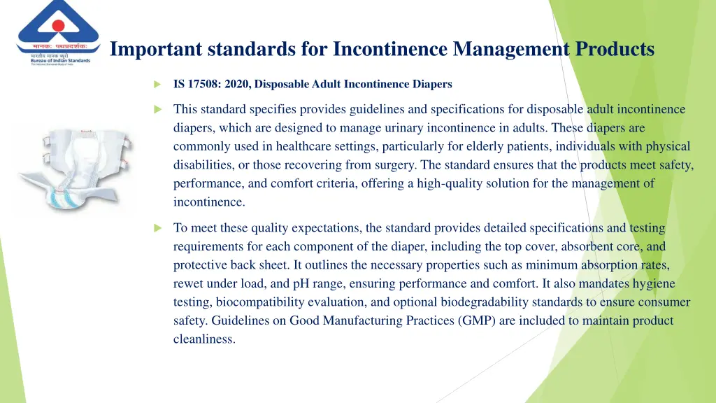 important standards for incontinence management