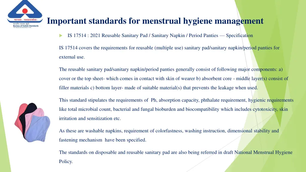 important standards for menstrual hygiene 1