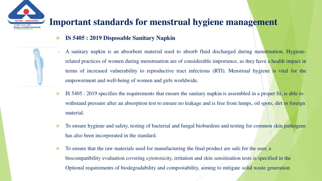 important standards for menstrual hygiene