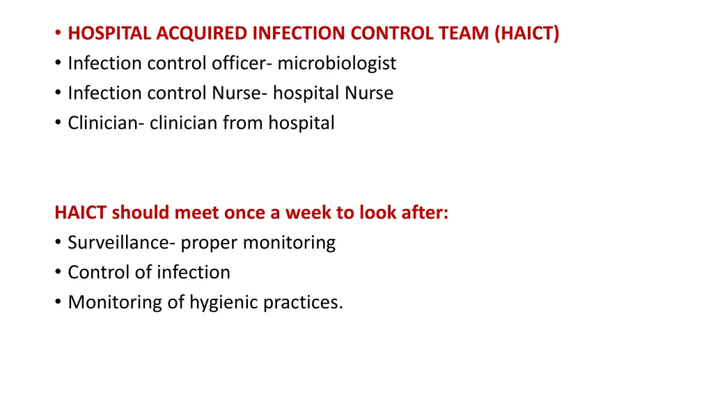 hospital acquired infection control team haict