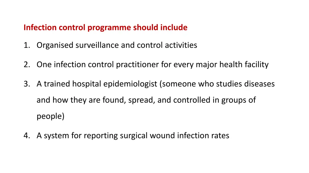 infection control programme should include