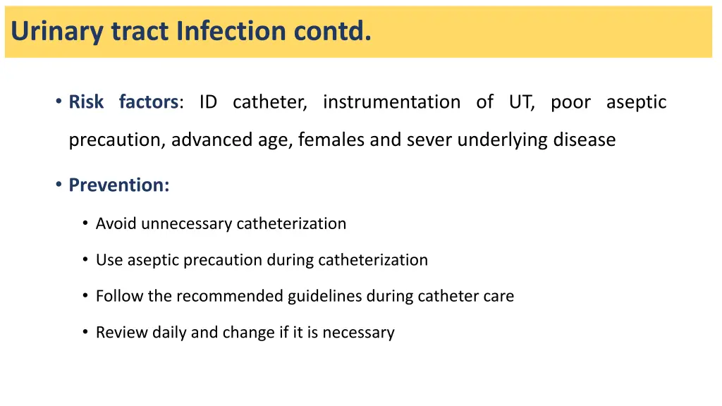 urinary tract infection contd