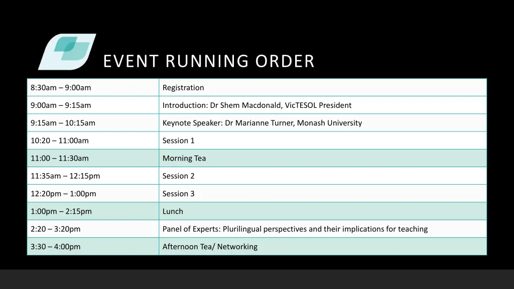 event running order