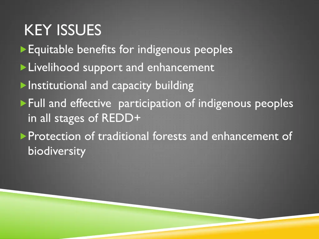 key issues equitable benefits for indigenous