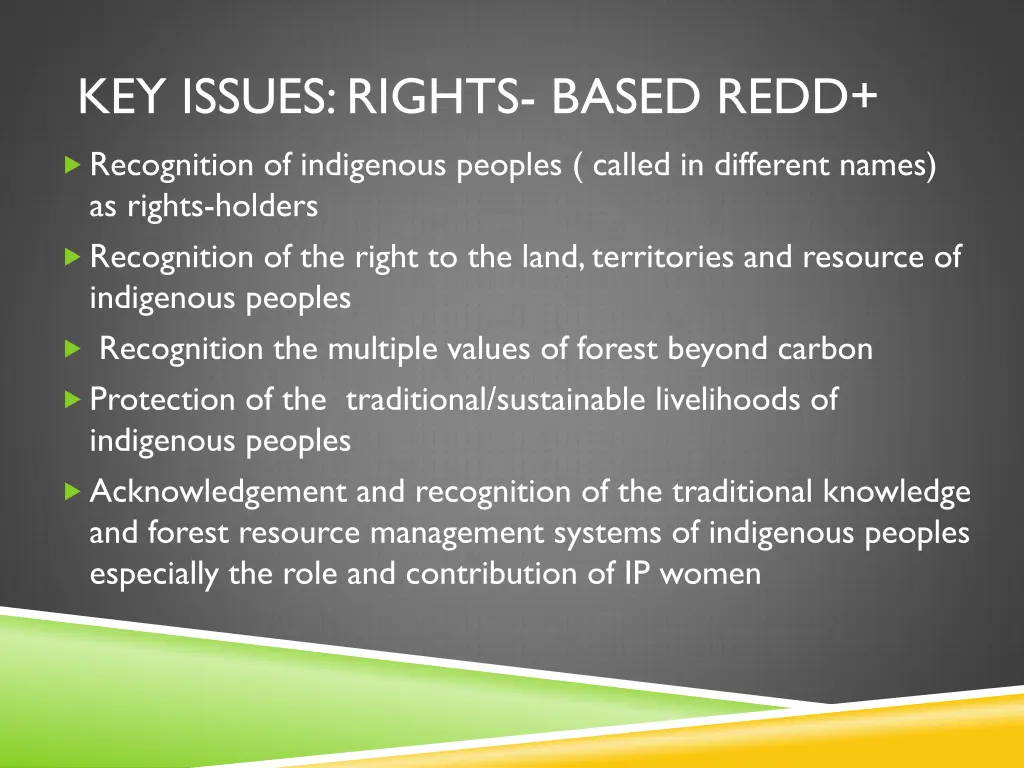 key issues rights based redd