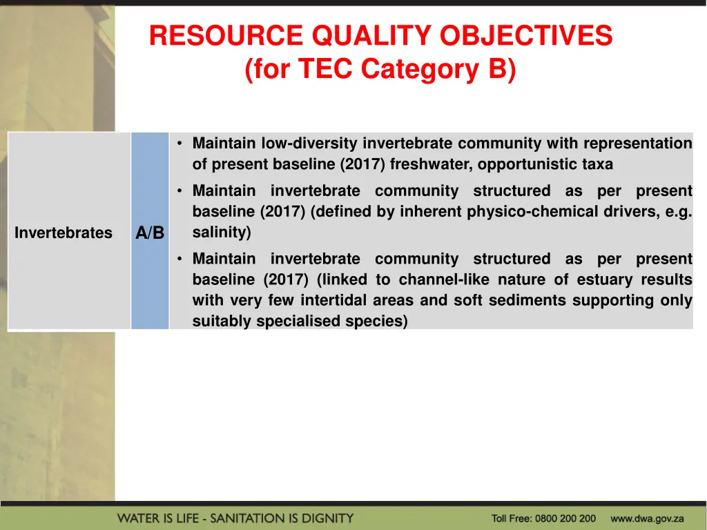 resource quality objectives for tec category b 3
