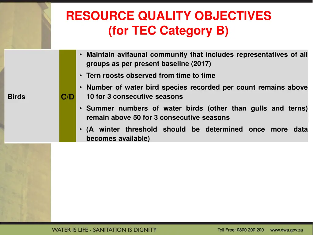 resource quality objectives for tec category b 5